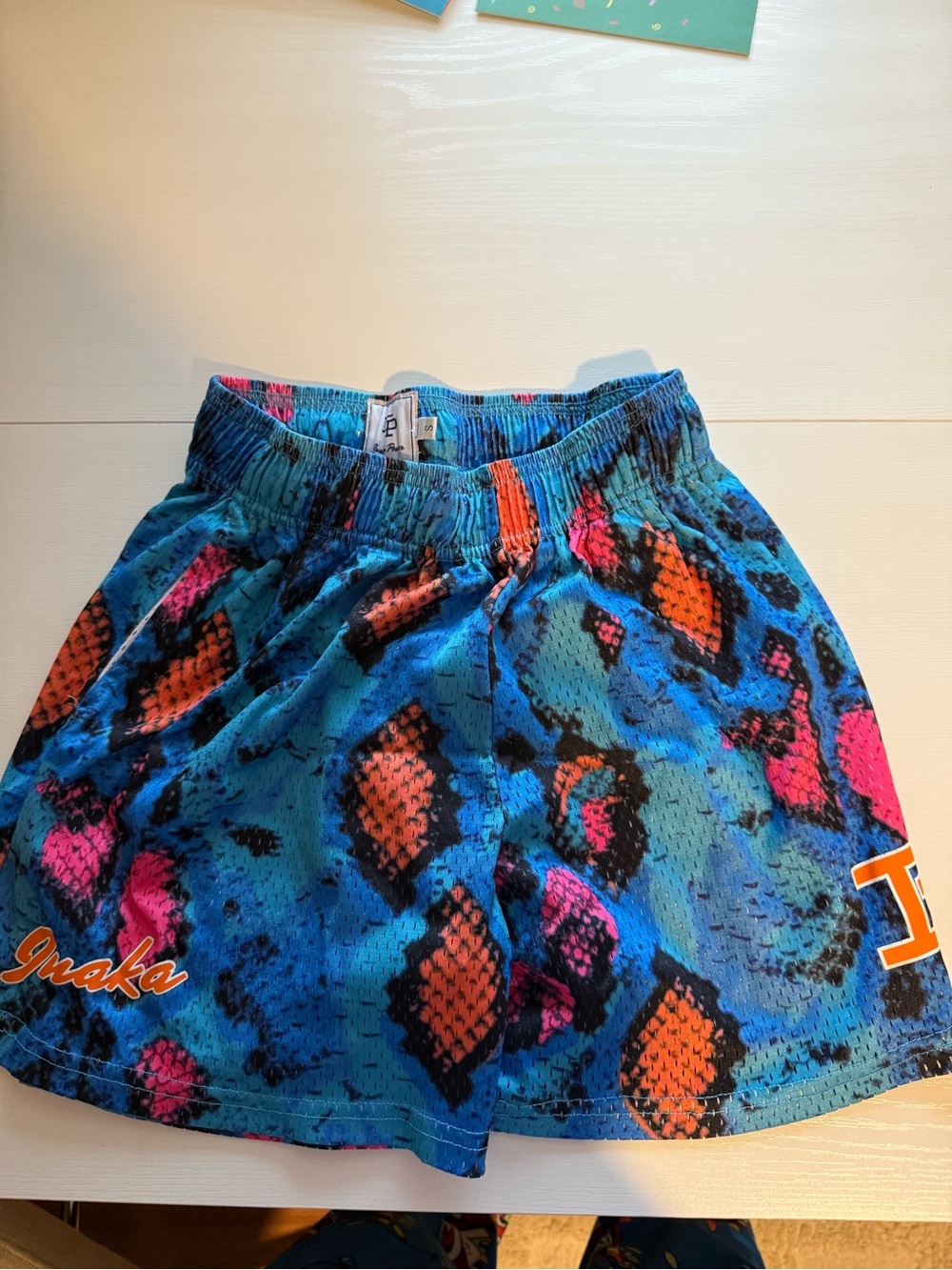 Inaka Power Blue Patterned Women’s Shorts with Pink& Orange Accents